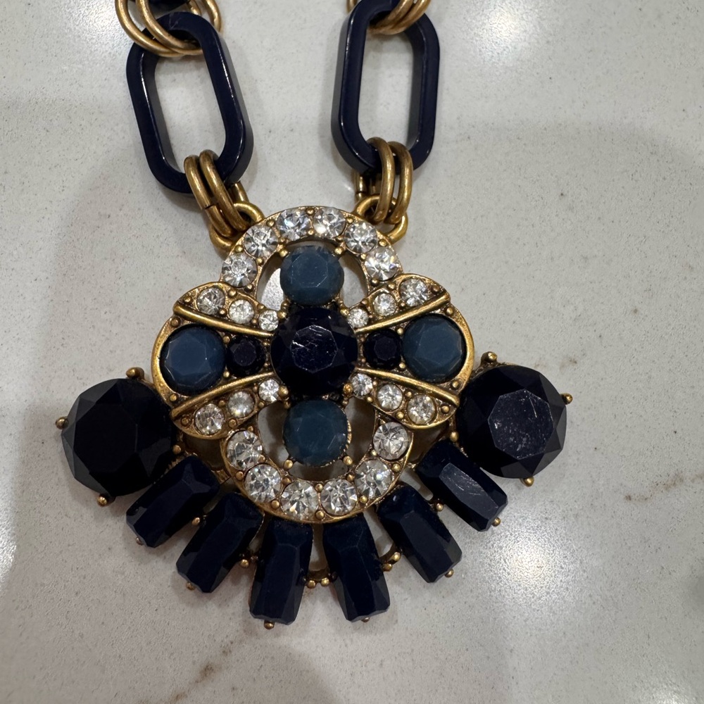 J. Crew Elegant Gold and Blue Statement Necklace